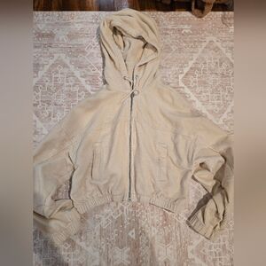 Womens Cream Hooded Crop Jacket Hoodie Urban Outfitters Size Small